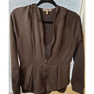 Monteau zip up sweatshirt with layered bottom in dark gray Size L